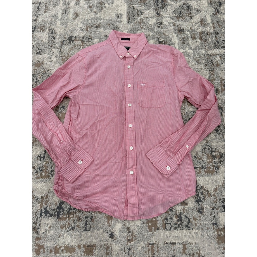 Abercrombie & Fitch Mens Small Muscle Fit Pink White Striped Button‎ Down Shirt